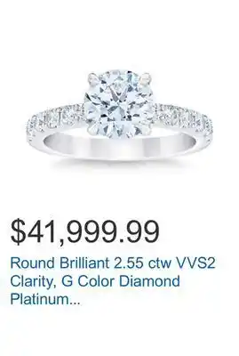 Costco Round brilliant 2.55 ctw vvs2 clarity, g color diamond platinum wedding ring offer