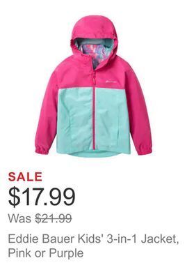 Costco Eddie bauer kids' 3-in-1 jacket, pink or purple offer