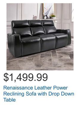 Costco Renaissance leather power reclining sofa with drop down table offer