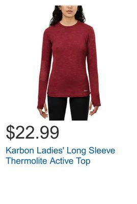 Costco Karbon ladies' long sleeve thermolite active top offer