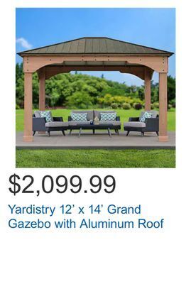 Costco Yardistry 12' x 14' grand gazebo with aluminum roof offer