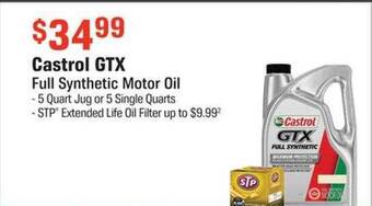 AutoZone Castrol gtx full synthetic motor oil offer