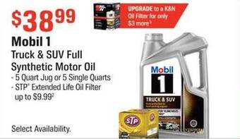 AutoZone Mobil 1 truck & suv full synthetic motor oil offer