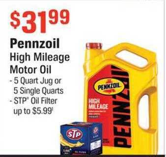 AutoZone Pennzoil high mileage motor oil offer