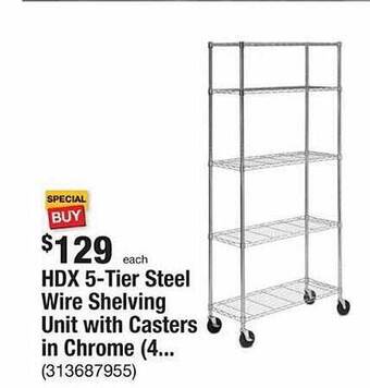 The Home Depot Hdx 5-tier steel wire shelving unit with casters in chrome offer