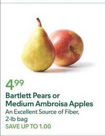 Publix Bartlett pears or medium ambroisa apples offer