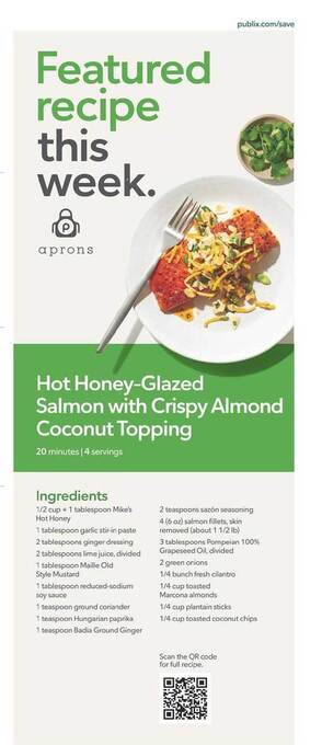 Publix Hot honey-glazed salmon with crispy almond coconut topping offer