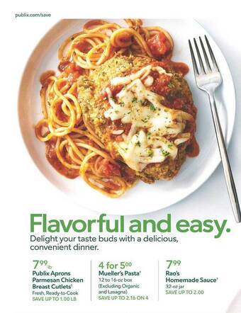 Publix Publix aprons parmesan chicken breast cutlets, mueller's pasta, rao's homemade sauce offer