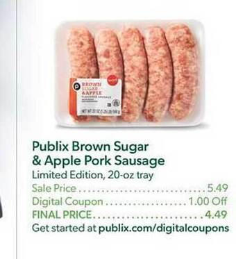 Publix Publix brown sugar & apple pork sausage offer