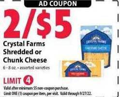 Festival Foods Crystal farms shredded or chunk cheese offer