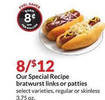 Hy-Vee Our special recipe bratwurst links or patties offer
