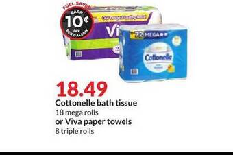 Hy-Vee Cottonelle bath tissue or viva paper towels offer