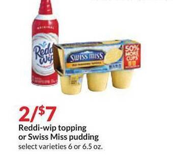 Hy-Vee Reddi-wip topping or swiss miss pudding offer