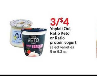 Hy-Vee Yoplait oui, ratio keto or ratio protein yogurt offer