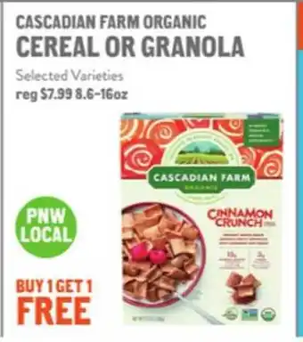 New Seasons Market Cascadian farm organic cereal or granola offer