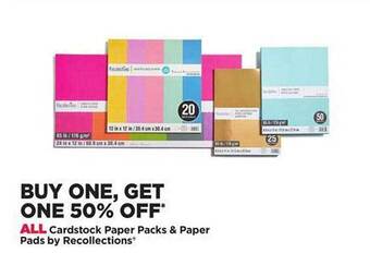 Michaels Cardstock paper packs & paper pads by recollections offer