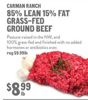 New Seasons Market Carman ranch 85% lean 15% fat grass-fed ground beef offer
