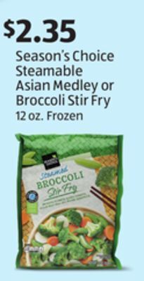 Aldi Season's choice steamable asian medley or broccoli stir fry offer