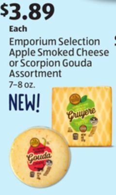 Aldi Emporium selection apple smoked cheese or scorpion gouda assortment offer