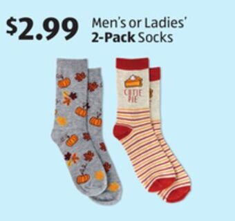 Aldi Men's or ladies' 2-pack socks offer
