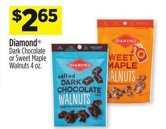 Dollar General Diamond® dark chocolate or sweet maple walnuts offer