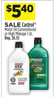 Dollar General Castrol® motor oil conventional or high mileage offer
