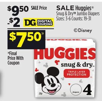 Dollar General Huggies® snug & dry jumbo diapers offer