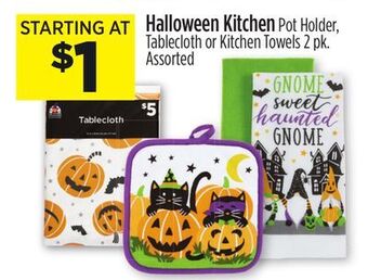 Dollar General Halloween kitchen pot holder, tablecloth or kitchen towels offer