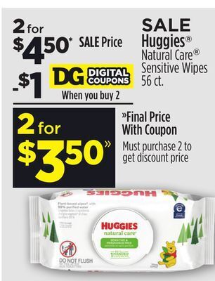 Dollar General Huggies® natural care® sensitive wipes offer