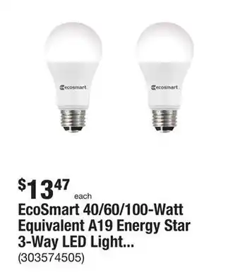 The Home Depot Ecosmart 40/60/100-watt equivalent a19 energy star 3-way led light bulb daylight (2-pack) offer