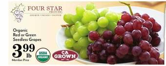 Pavilions Organic red or green seedless grapes offer