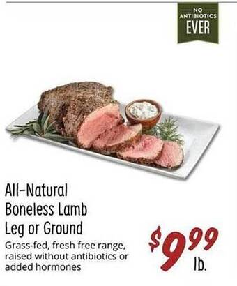 Sprouts Farmers Market All-natural boneless lamb leg or ground offer