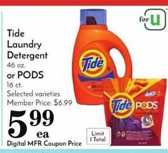 Pavilions Tide laundry detergent or pods offer