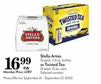 Pavilions Stealla artois or twisted tea offer
