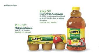 Publix Mott's applesauce, mott's 100% apple juice offer