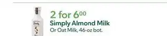 Publix Simply almond milk or oat milk offer