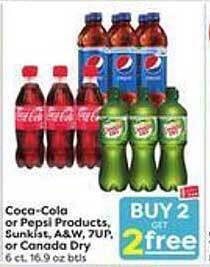 Weis Markets Coca-cola or pepsi products, sunkist, a&w, 7up, or canada dry offer