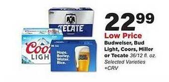 Stater Bros Budweiser, bud light, coors, miller or tecate offer
