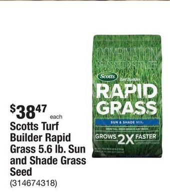 The Home Depot Scotts turf builder rapid grass 5.6 lb. sun and shade grass seed offer