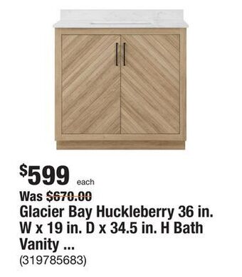 The Home Depot Glacier bay huckleberry 36 in. w x 19 in. d x 34.5 in. h bath vanity in natural oak with white cultured marble top offer