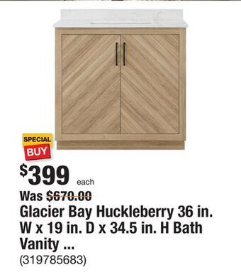 The Home Depot Glacier bay huckleberry 36 in. w x 19 in. d x 34.5 in. h bath vanity in natural oak with white cultured marble top offer