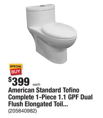 The Home Depot American standard tofino complete 1-piece 1.1 gpf dual flush elongated toilet in white with slow close seat offer