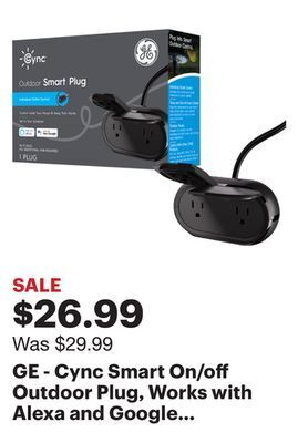 Best Buy Ge - cync smart on/off outdoor plug, works with alexa and google assistant, wifi enabled, no hub required - black offer