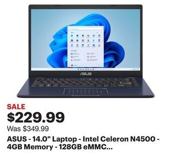 Best Buy Asus - 14.0" laptop - intel celeron n4500 - 4gb memory - 128gb emmc - star black offer