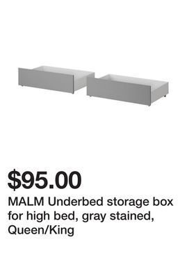 Ikea Malm underbed storage box for high bed, gray stained, queen/king offer