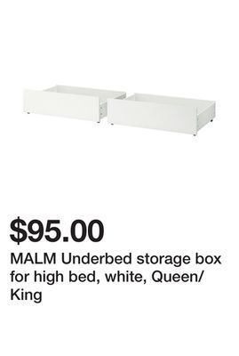 Ikea Malm underbed storage box for high bed, white, queen/king offer