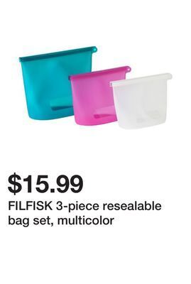 Ikea Filfisk 3-piece resealable bag set, multicolor offer