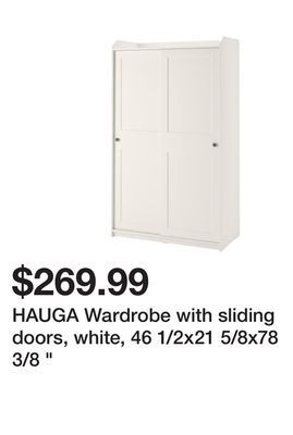 Ikea Hauga wardrobe with sliding doors, white, 46 1/2x21 5/8x78 3/8 " offer