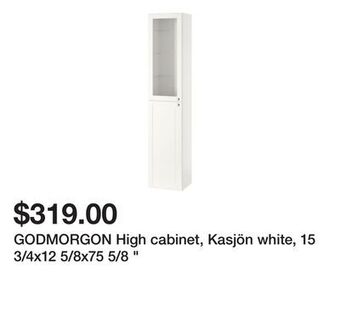 Ikea Godmorgon high cabinet, kasjön white, 15 3/4x12 5/8x75 5/8 " offer