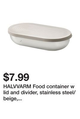 Ikea Halvvarm food container w lid and divider, stainless steel/beige, 24 oz offer